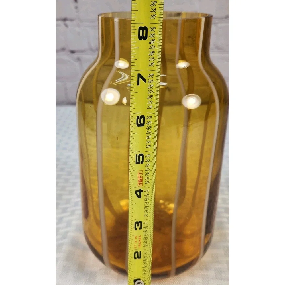 Vintage Hand-Blown Amber Butterscotch And White Striped Glass Vase